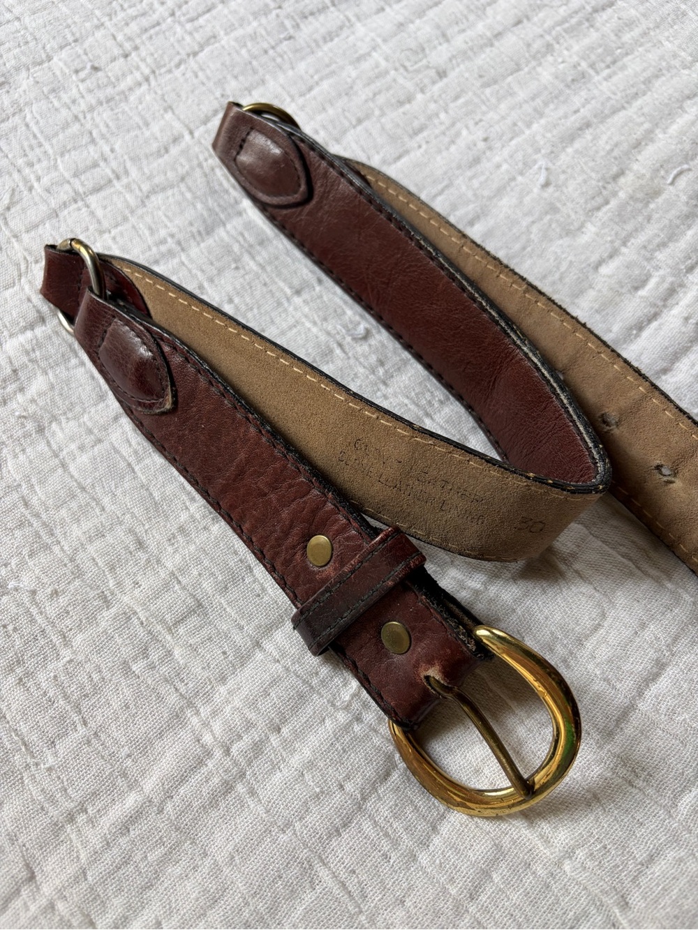 Vintage Canterbury Made in England Leather Belt Brown Brass Buckle Size 30